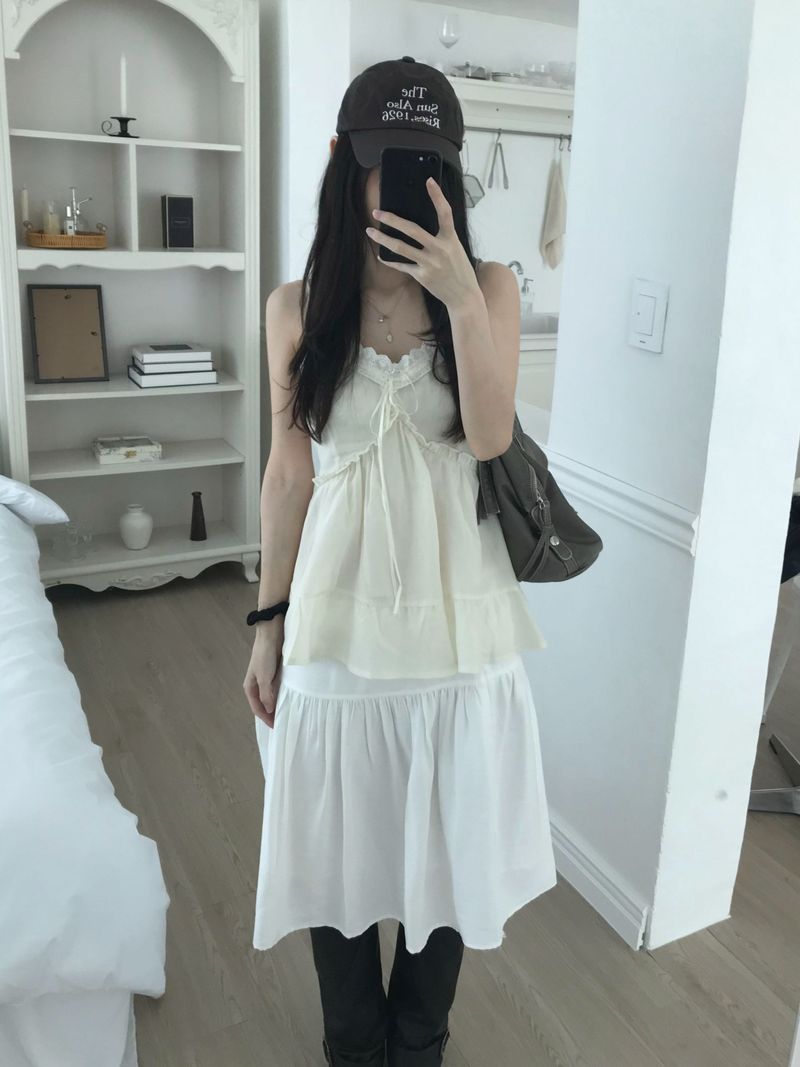 Shirring Strap Midi Skirt (2 colors)