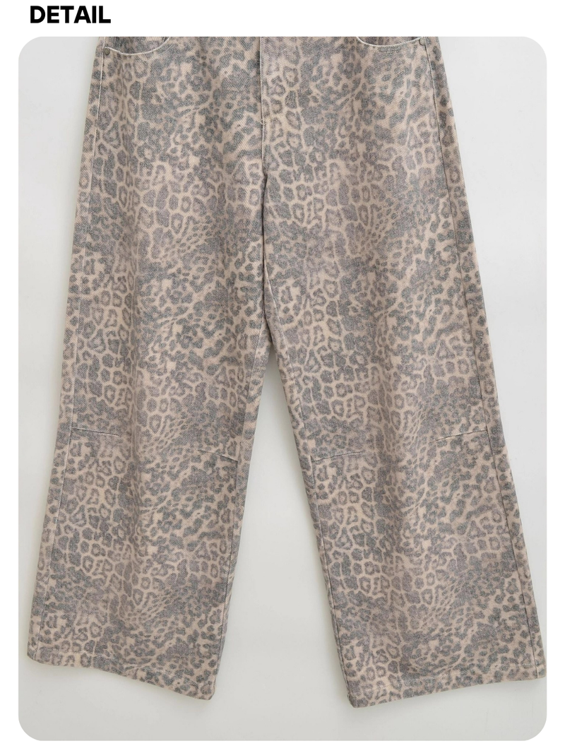 Leopard wide cotton casual pants