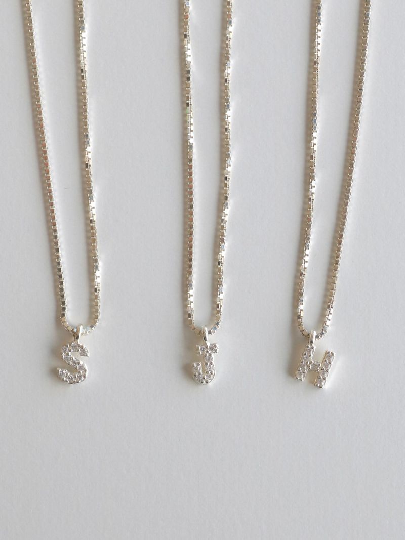 Initial stone necklace / silver