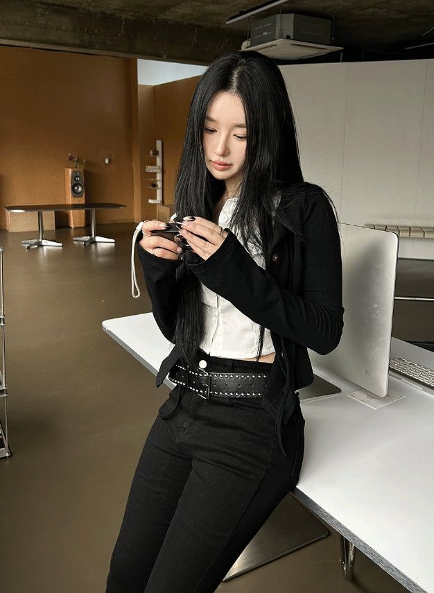Crop Shirt Layered Cardigan SET