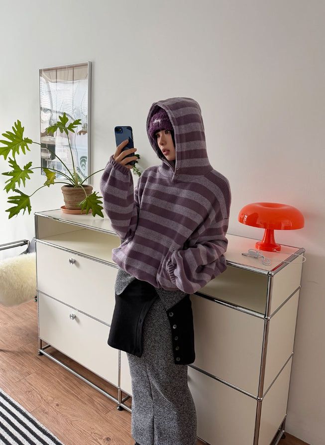 EYELET STRIPE FLEECE HOODIE