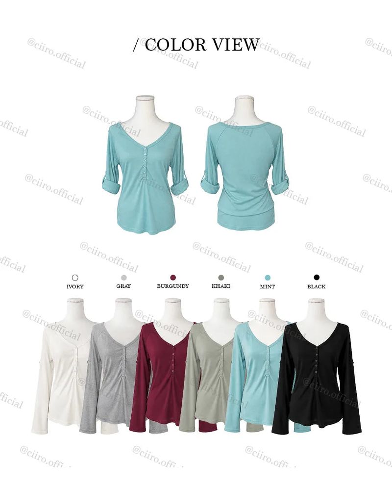 Rolled-up Henley Neck Two-Way T-shirt (6 colors)
