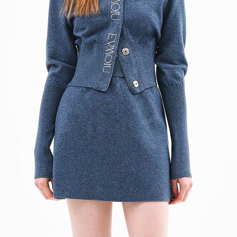 WOOL FITTED KNIT MINI SKIRT - DARK BLUE