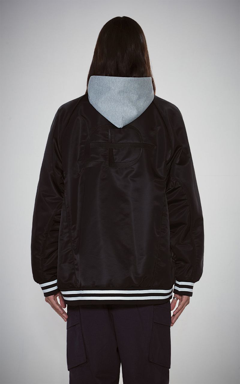 BOLD LOGO LONG VARSITY JACKET_BLACK