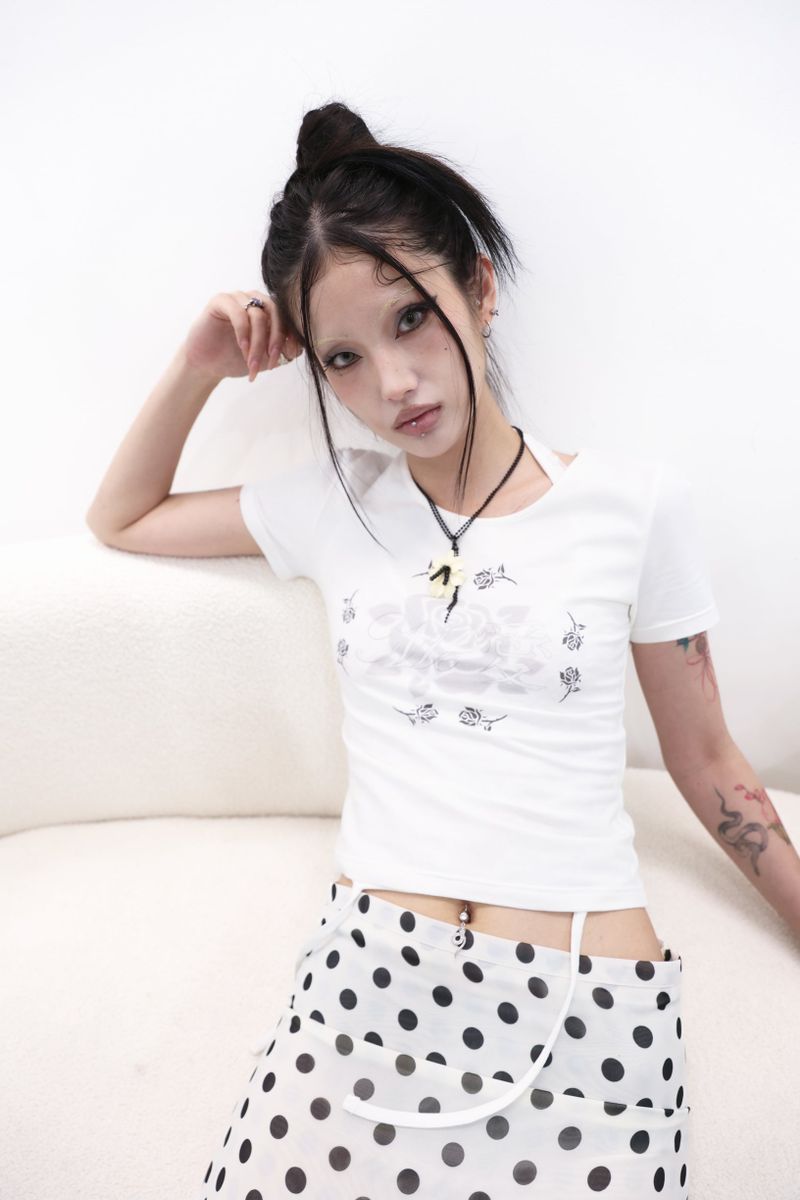 [Gerbera] Halter layered sleeveless (Black/White)