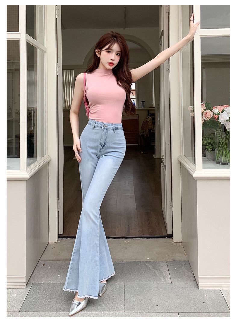 Ribbon Detail Denim Flare Pants
