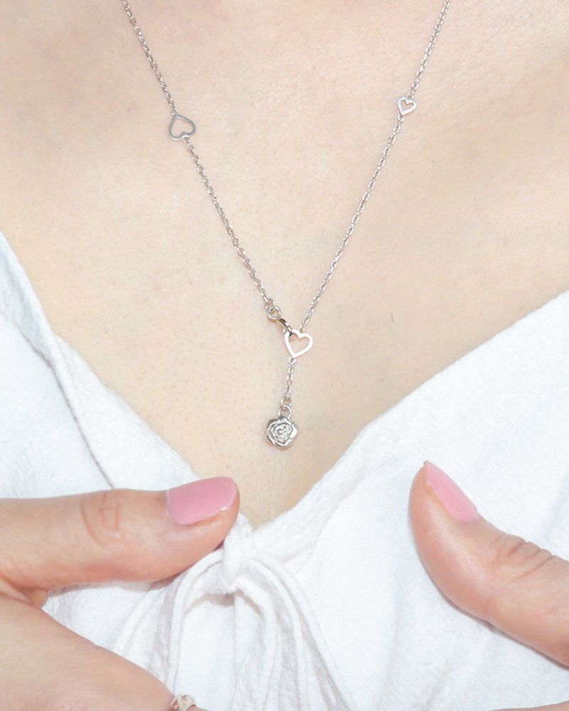 [MADE] lovely rose. long heart chain necklace