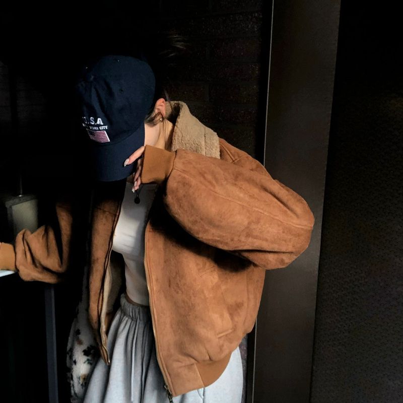 [BELLIDE MADE] Mock, suede blouson mouton jacket