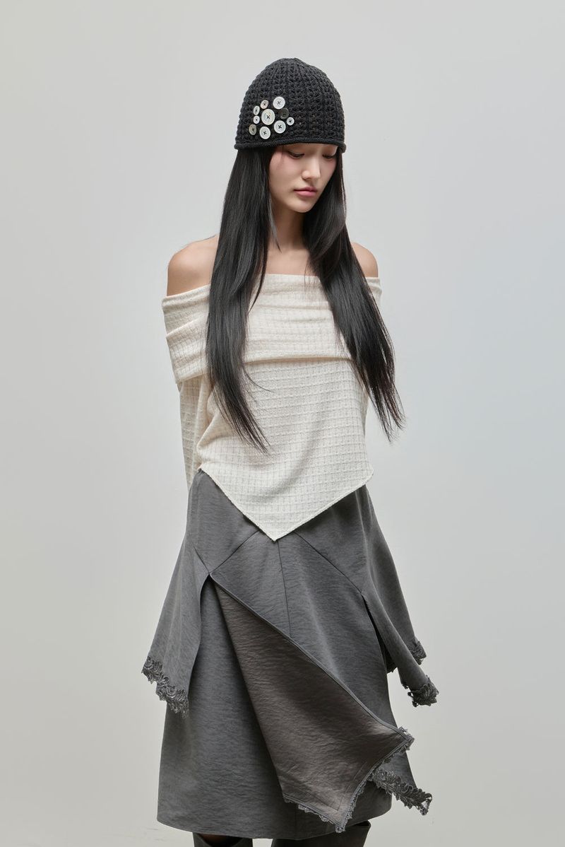 Button Knit Beanie_Ivory
