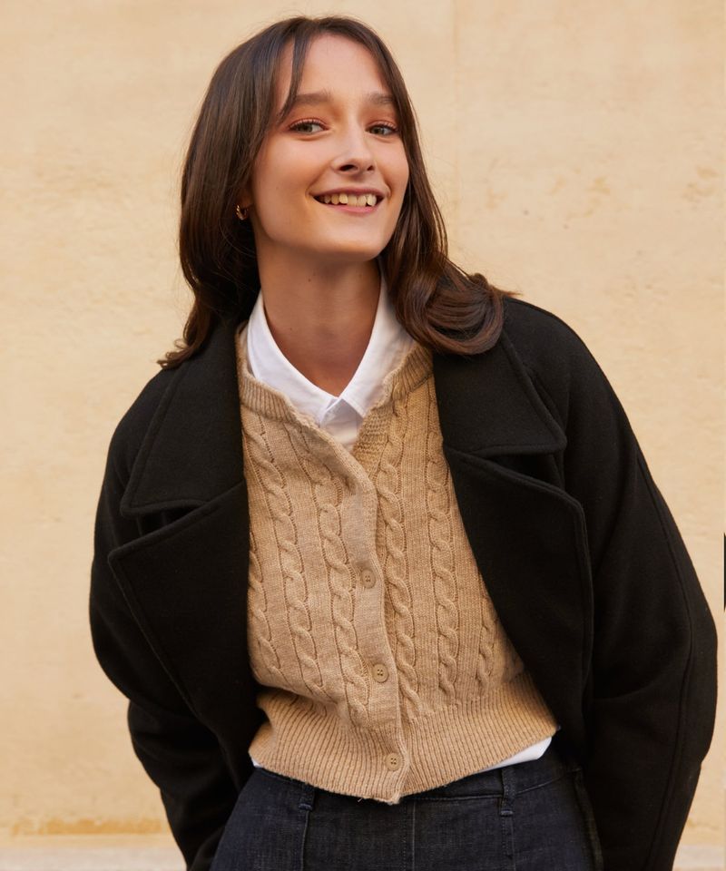 RCH wool blended robe coat black