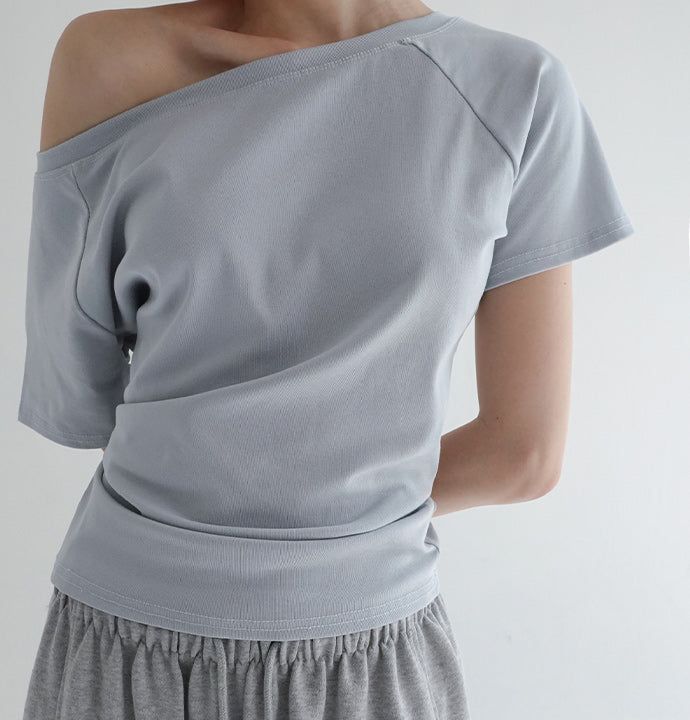 [Caretin] One-Shoulder Raglan Short Sleeve T-Shirt - 5color