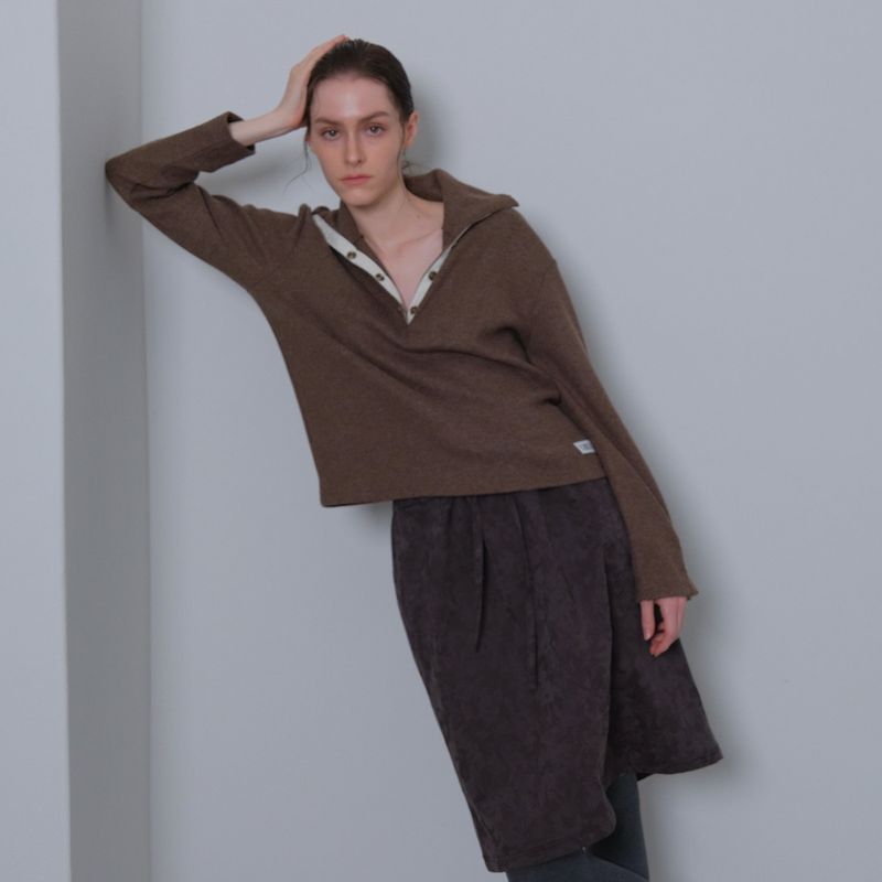 Brown Snap Knit Polar Tee