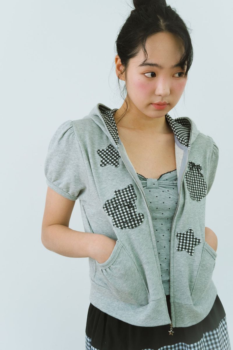 PURRING CHECK PATCH HOODIE 