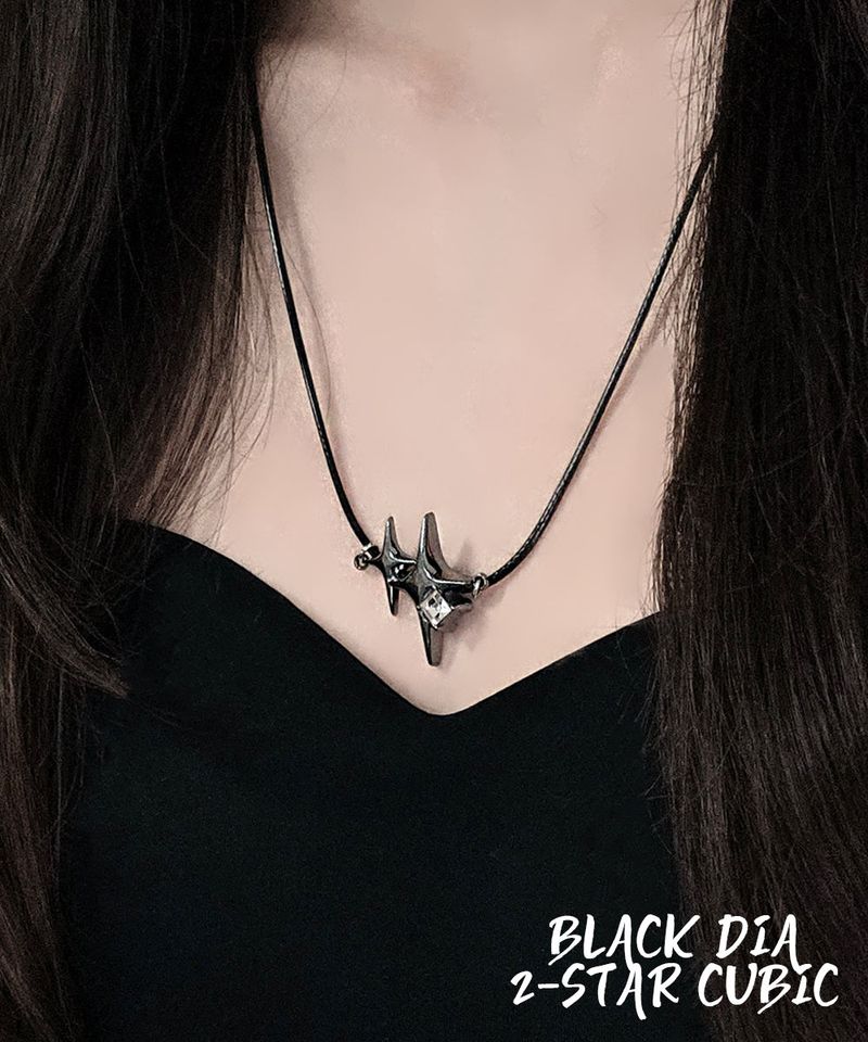 White Black Dia Star-2 Cubic long Necklace