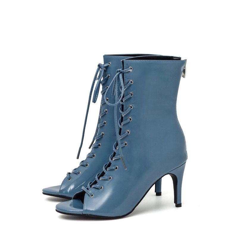 Patent Lace-Up Open Toe Heel(Dusty Blue)