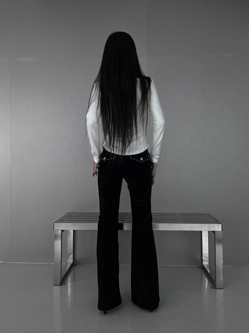 velvet stud bootcut pants