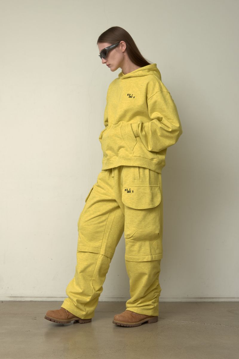 Back point shirring cargo sweat pants (Melange Yellow)