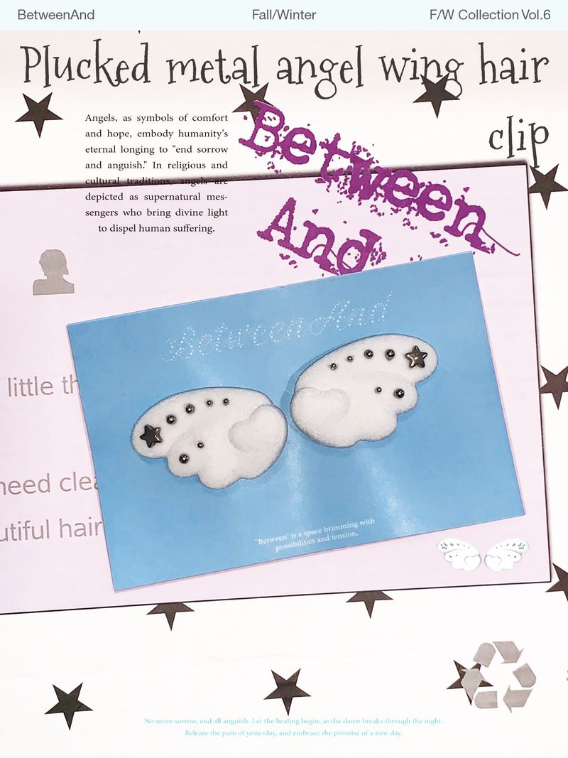 BETWEENAND "White Wing Fairy" Adorable Sweet White Cloud Wings Winter Flocked Side Bangs Hair Clips
