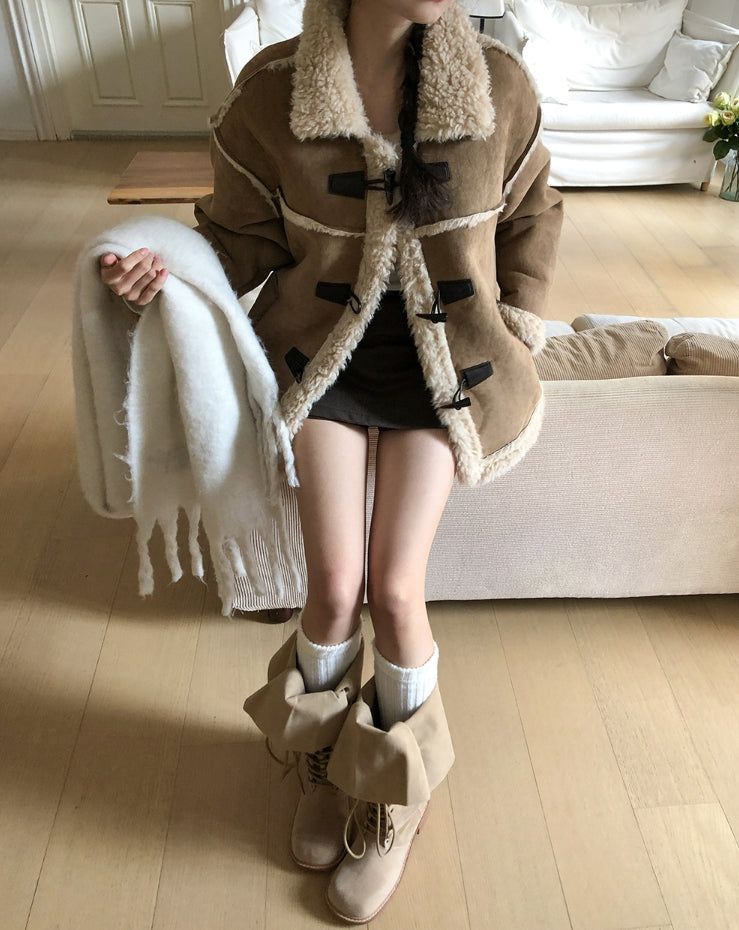 Semu lace-up fold long boots