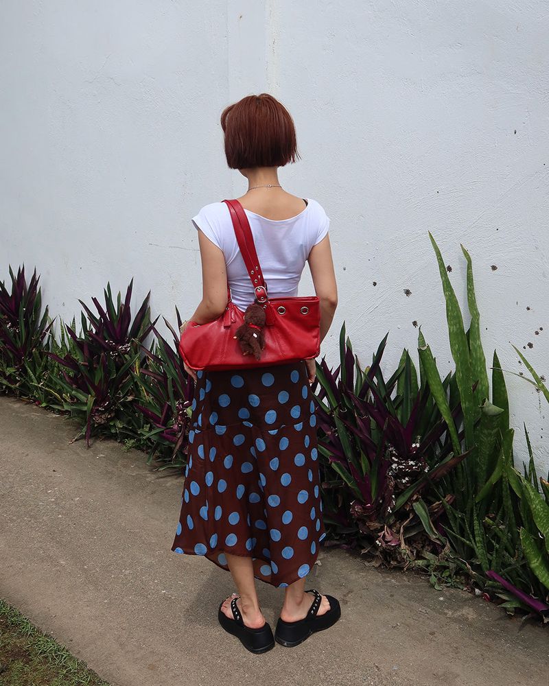 Dot Polka Dot Unbalanced Midi Skirt