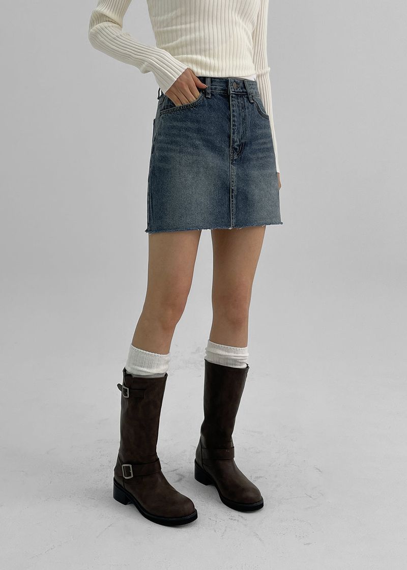 [B-DENIM] CUTTING MINI SKIRT 030