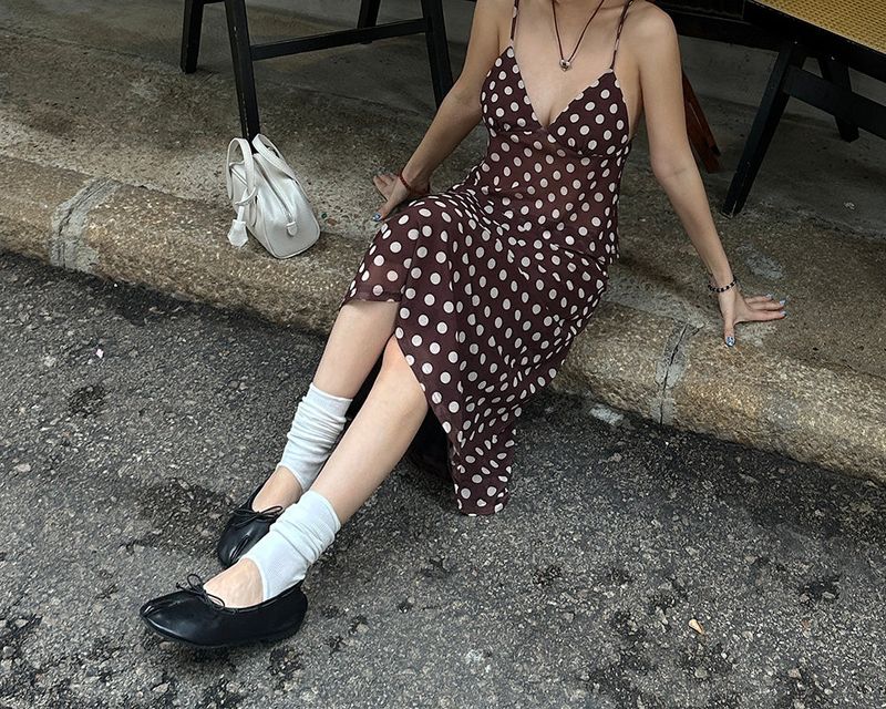 Chocolat Ribbon Dot Midi Skirt