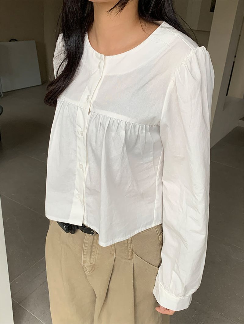 PURE SHIRRING ROUND BLOUSE