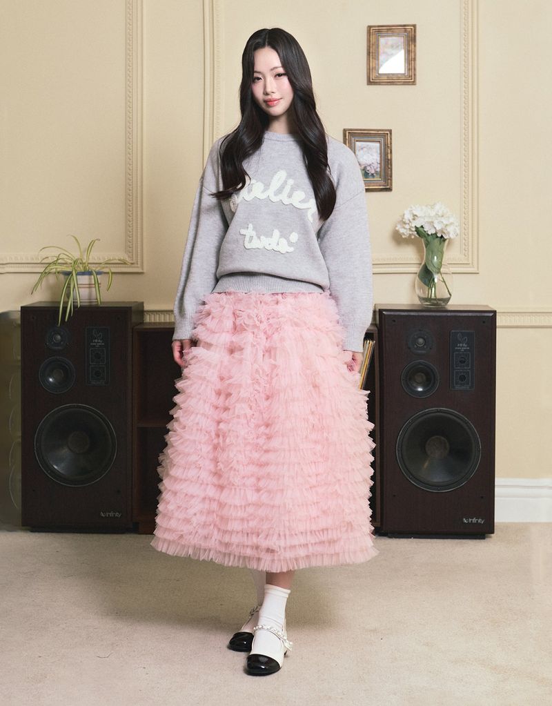 [ATELIER] Rachel Volume Flare Tulle Skirt Pink