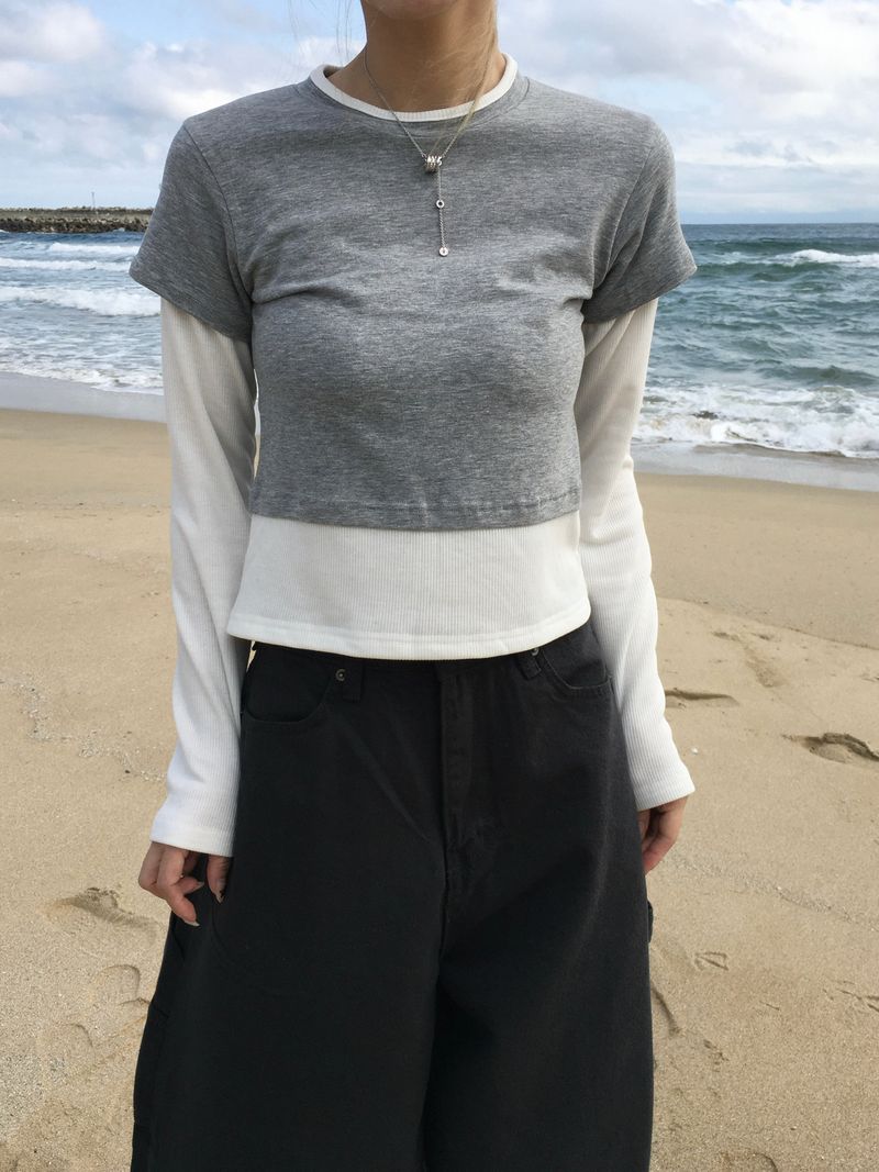 Soft Color Block Layered T-Shirt (3c)