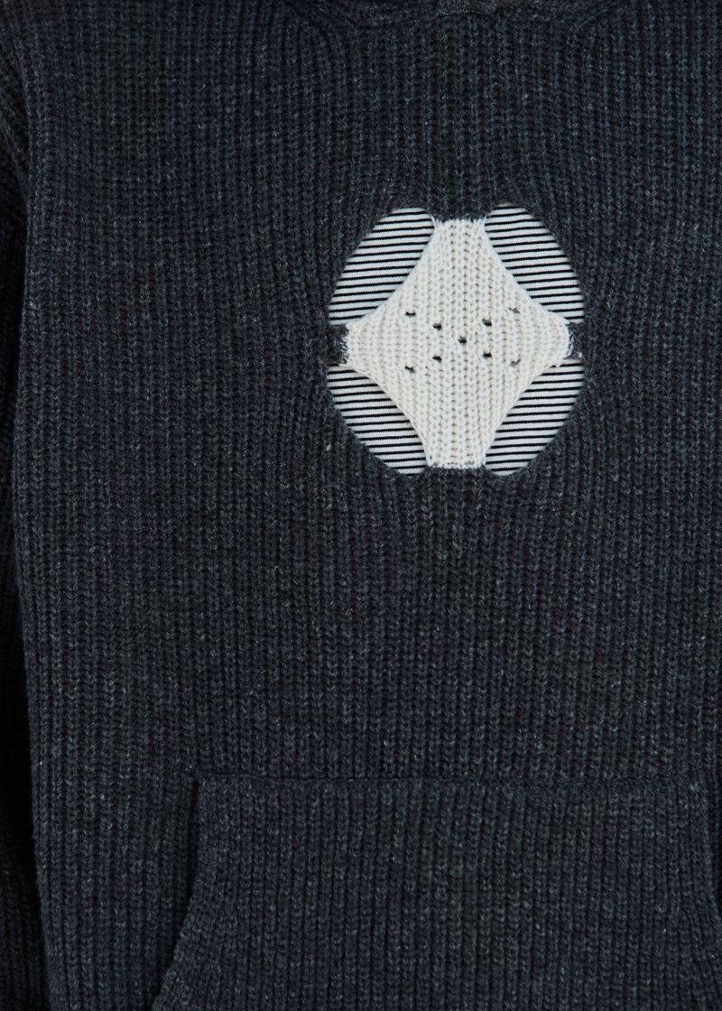 HOLE ARGYLE KNIT HOODIE / CHARCOAL