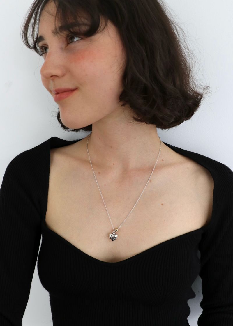 Heart ball long necklace / silver