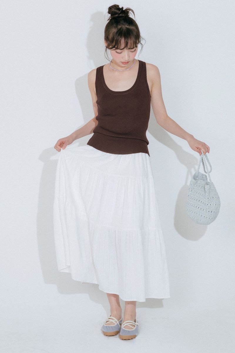 DOT LAYERED LONG SKIRT (WHITE)