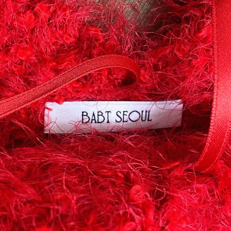 cherry red hairy knit bag
