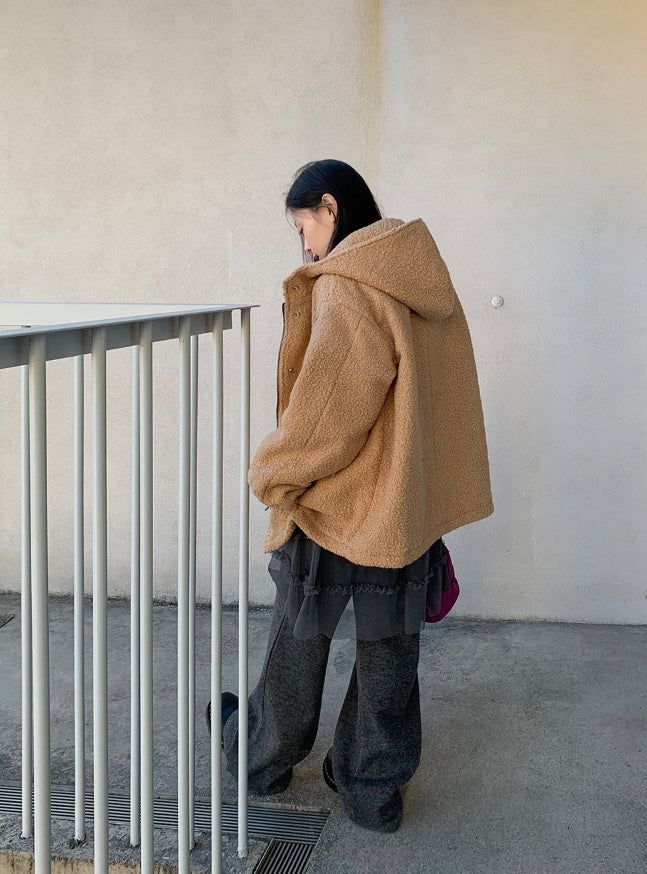 Syasdeulo Quilted Boucle Hood Half Coat Jacket