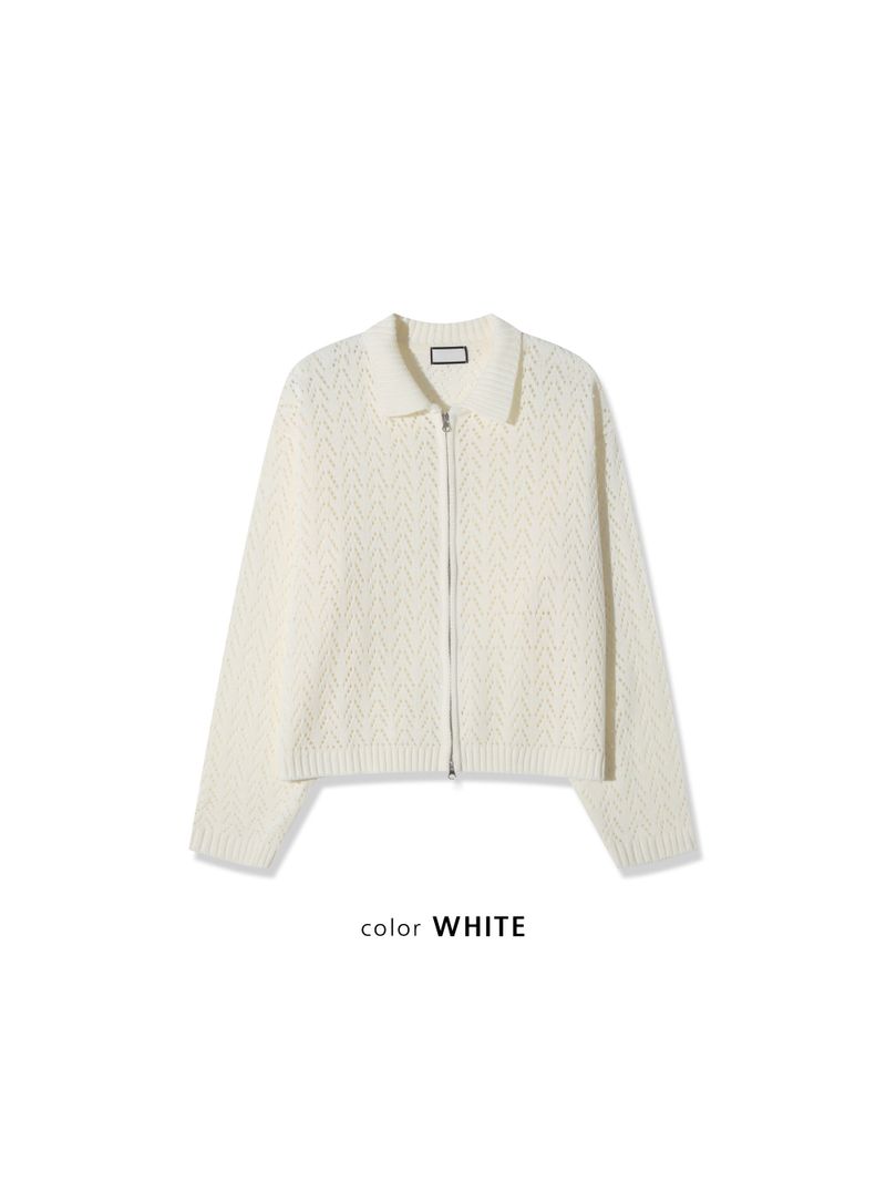 Cropped Knit Punching Zip-Up 4COLOR