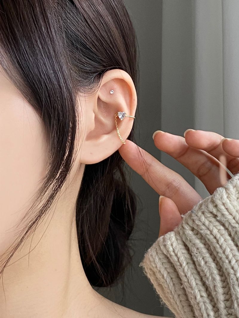 Line cubic heart ear cuff / 3 color