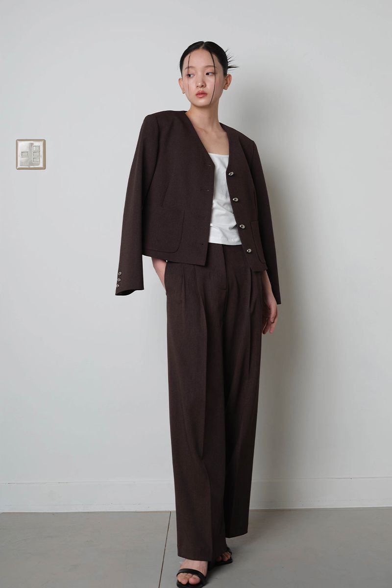 Twill Fintuck Slacks_Brown