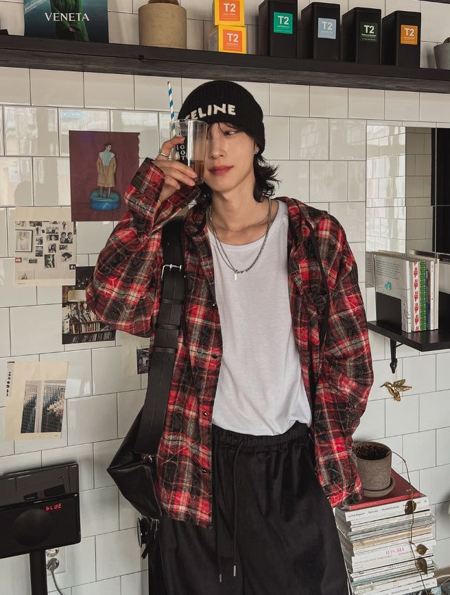 Allen crack check hood shirt