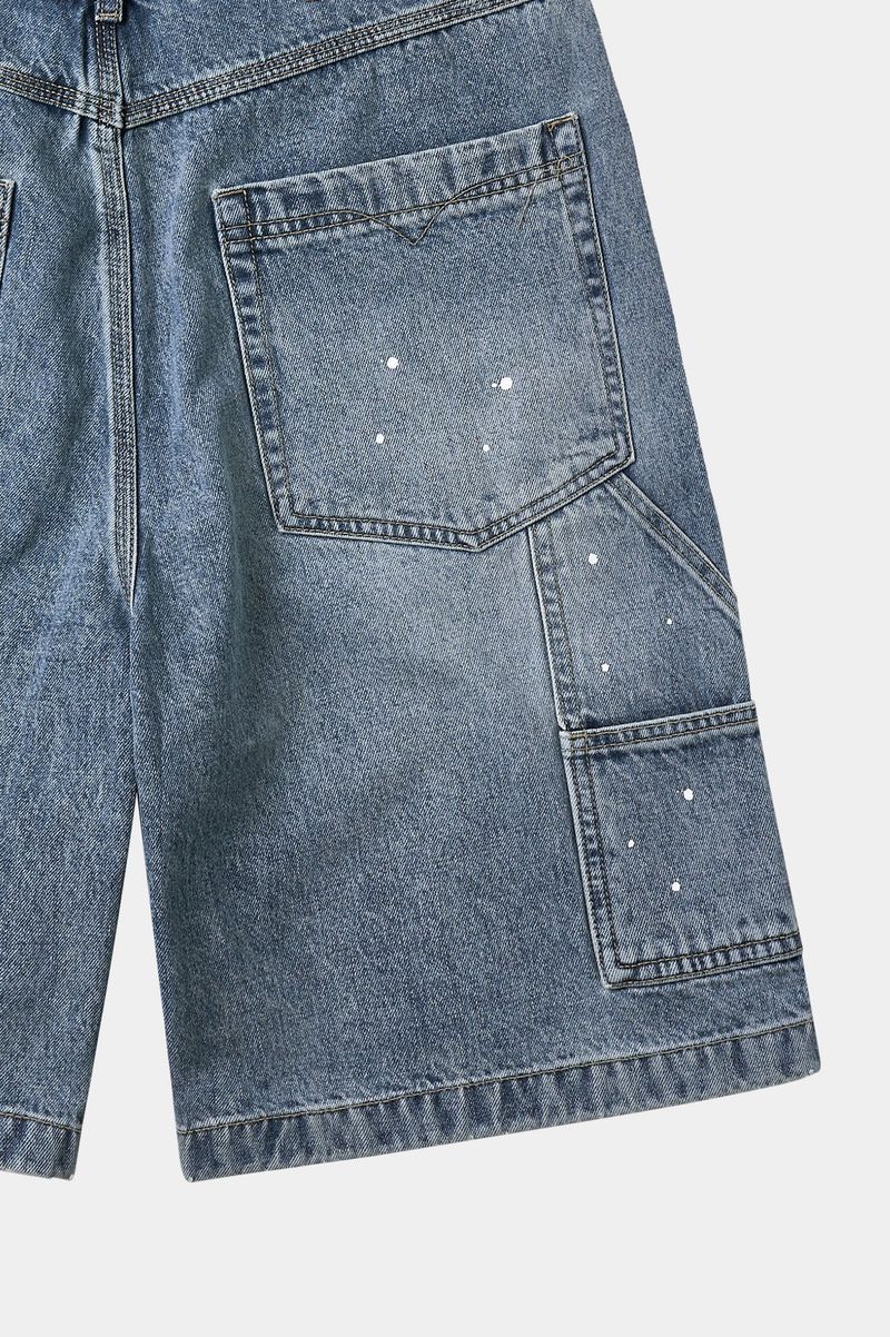 Aged Splatter Carpenter Denim Shorts(Washed Blue)