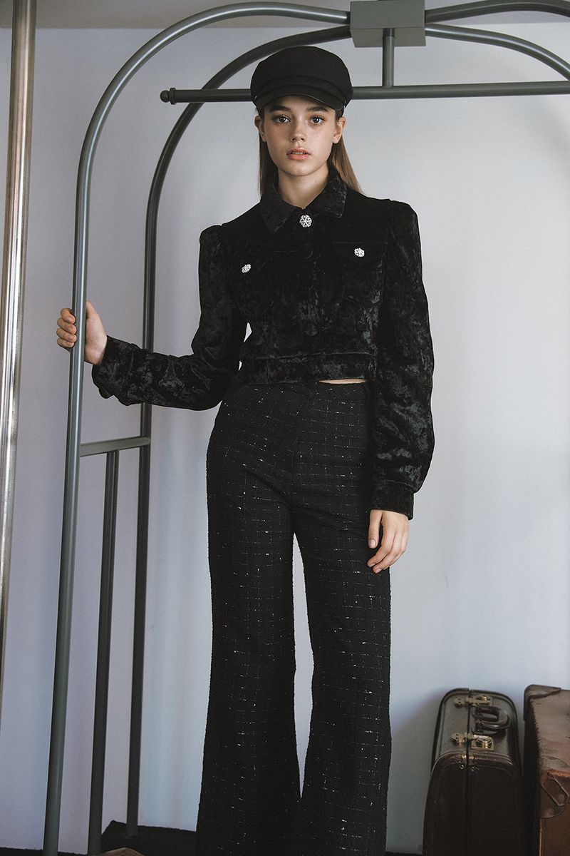 Glitter Tweed Pants Black