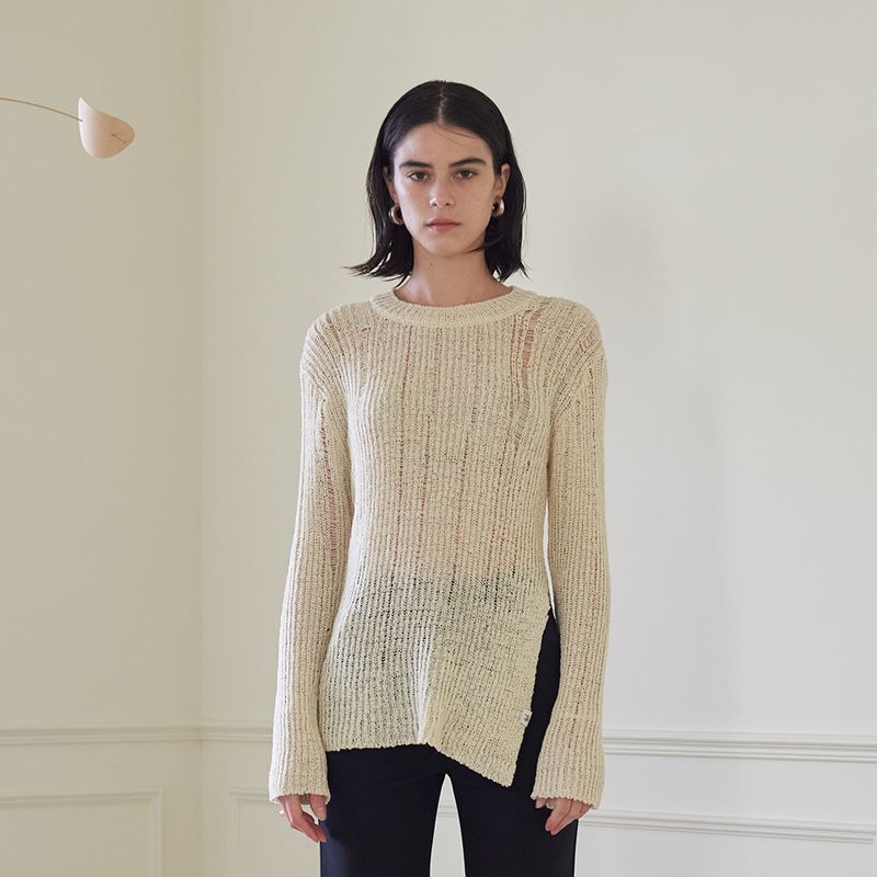 MESH SIDE SLIT KNIT TOP (IVORY)