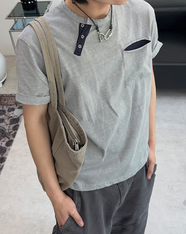 Tez diagonal Henley neck t-shirt