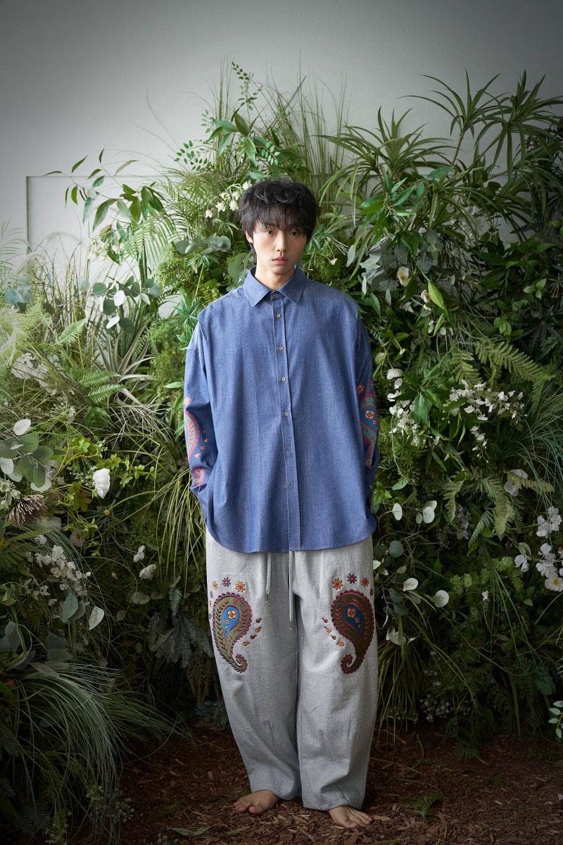 PAISLEY EMB. H-T SWEAT PANTS (Gray)
