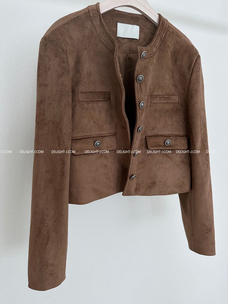 a no-collar suede jacket