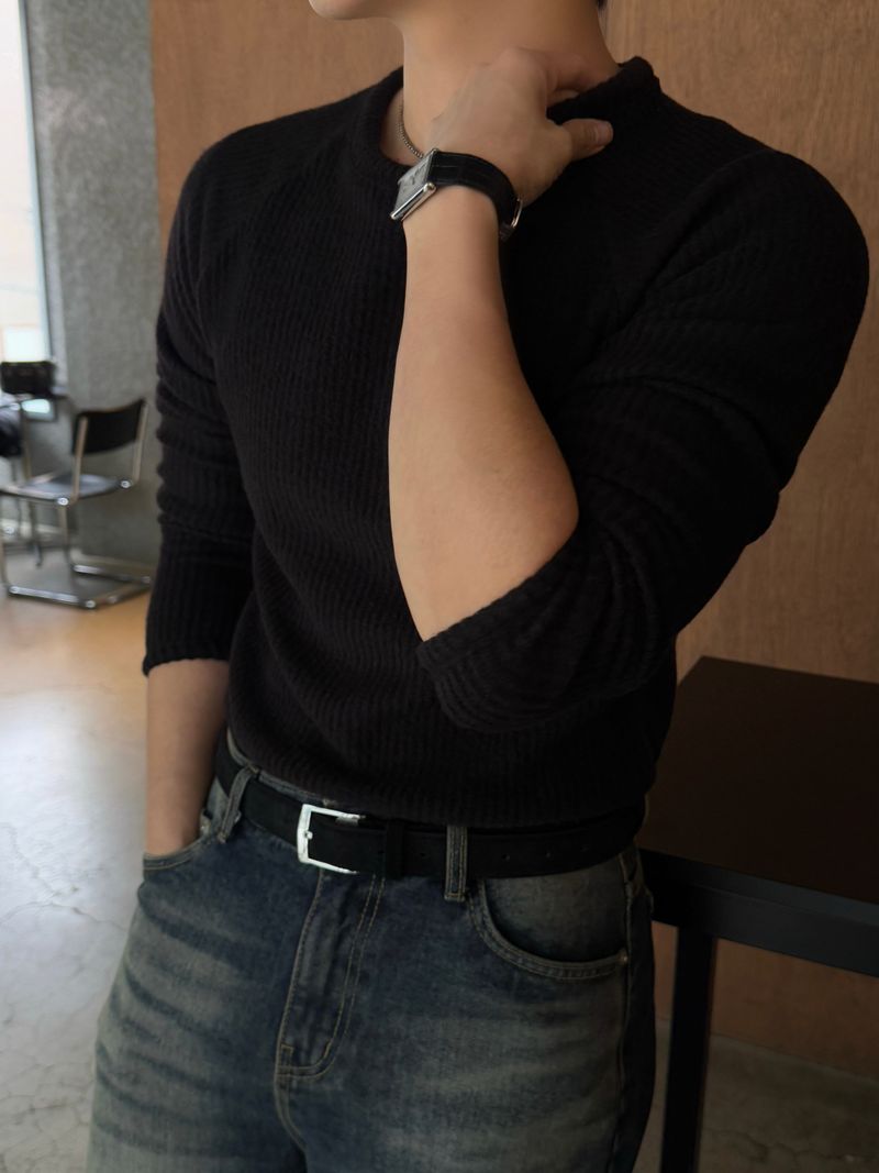 Fleece ribbed slim long sleeve tee