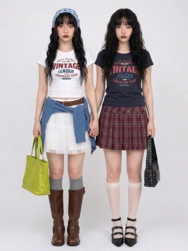 VIVIC（ビビク）の「VINTAGE LEAGUE SLIM TEE (WHITE, NAVY 2COLORS!)（Tops）」