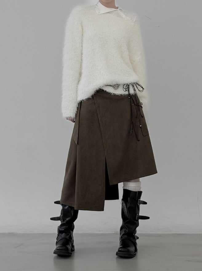 Suede Pocket Wrap Skirt