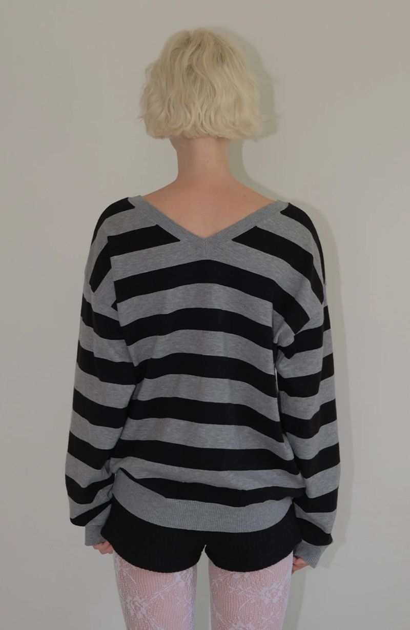 C ONE-SHOULDER STRIPED KNIT_BLACK