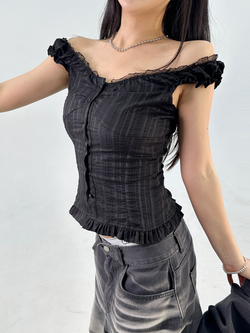 FRILL LACE BLOUSE SLEEVELESS 🤍🖤