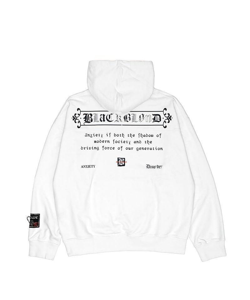 BLACKBLOND（ブラックブロンド）の「BBD アンティークロゴフーディ (White)（トップス）」
